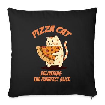 Cat carries pizza slice - Sofa pillowcase 17,3'' x 17,3'' (45 x 45 cm) - black - Front