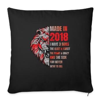 2018 Anniversaire Lion fabriqué en - Housse de coussin décorative 45 x 45 cm - noir - Devant
