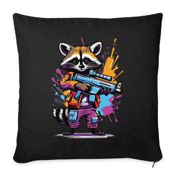Raccoon with laser gun - Sofa pillowcase 17,3'' x 17,3'' (45 x 45 cm) - black - Front