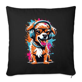 Cute dog with headphones and glasses - Sofa pillowcase 17,3'' x 17,3'' (45 x 45 cm) - black - Front