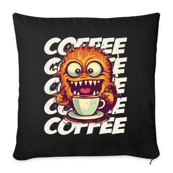 Coffee monster with lettering - Sofa pillowcase 17,3'' x 17,3'' (45 x 45 cm) - black - Front