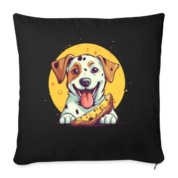 Chien avec pizza - Housse de coussin décorative 45 x 45 cm - noir - Devant