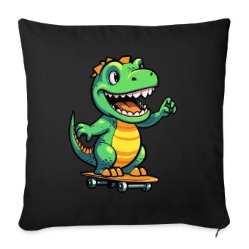 Des patins T-Rex sympas! Dino power sur le Skateoard - Housse de coussin décorative 45 x 45 cm - noir - Devant