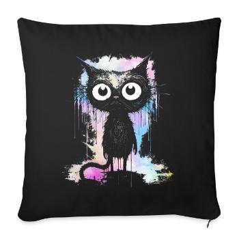Tie dye colors black cat with big eyes - Sofa pillowcase 17,3'' x 17,3'' (45 x 45 cm) - black - Front