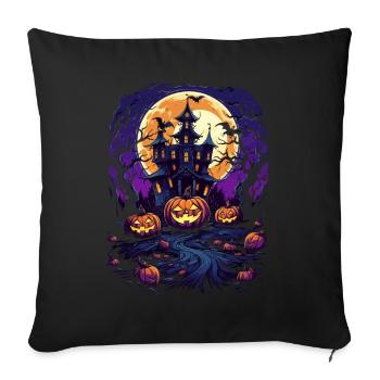 Spooky Night: Pumpkins, Moon and Haunted Castle - Sofa pillowcase 17,3'' x 17,3'' (45 x 45 cm) - black - Front