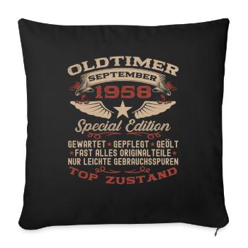 65. Geburtstag Oldtimer September Jahrgang 1958 - Sofakissenbezug 45 x 45 cm - Schwarz - Vorne