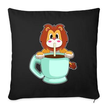 Lion cup of coffee - Sofa pillowcase 17,3'' x 17,3'' (45 x 45 cm) - black - Front
