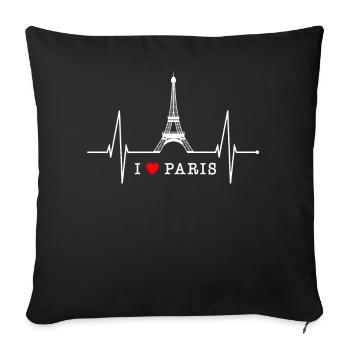 Paris Skyline Heartbeat Eiffel Tower France - Sofa pillowcase 17,3'' x 17,3'' (45 x 45 cm) - black - Front