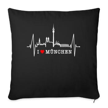 Munich Skyline Heartbeat Bayern Fan Love Munich - Sofa pillowcase 17,3'' x 17,3'' (45 x 45 cm) - black - Front