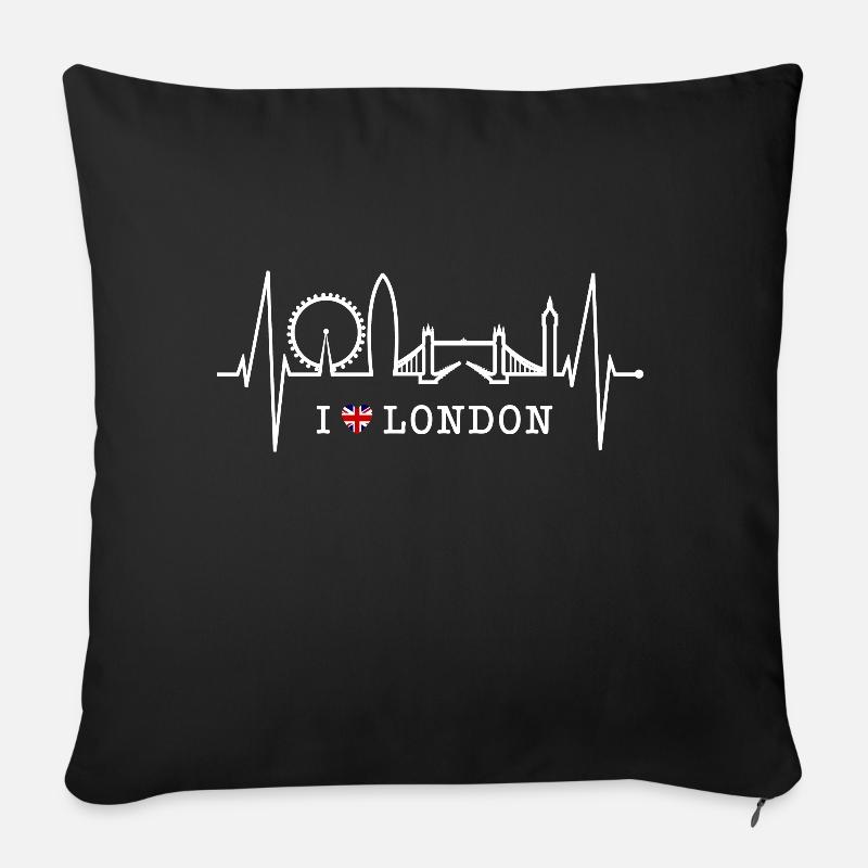 London Herzschlag Skyline England Herz Union Jack - Sofakissenbezug 45 x 45 cm - Schwarz
