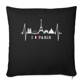Paris Skyline Heartbeat Eiffel Tower France - Sofa pillowcase 17,3'' x 17,3'' (45 x 45 cm) - black - Front