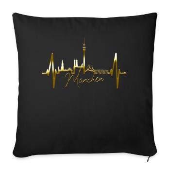 Munich Skyline Heartbeat Bayern Fan Love Munich - Sofa pillowcase 17,3'' x 17,3'' (45 x 45 cm) - black - Front