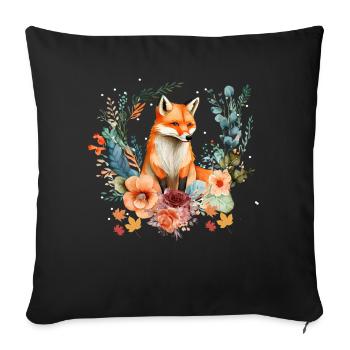 Renard roux mignon parmi les feuilles d 'automne - Housse de coussin décorative 45 x 45 cm - noir - Devant