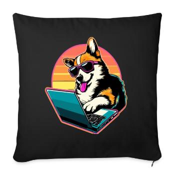 Corgi with Laptop Welsh Corgi Dog - Sofa pillowcase 17,3'' x 17,3'' (45 x 45 cm) - black - Front