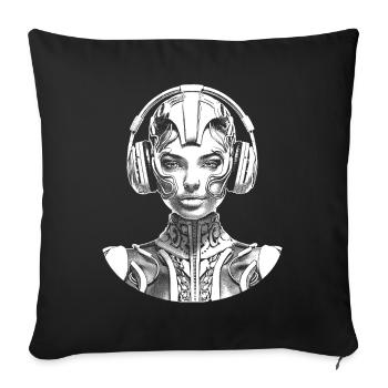 T-shirt hip-hop élégant: femme avec des écouteurs. - Housse de coussin décorative 45 x 45 cm - noir - Devant