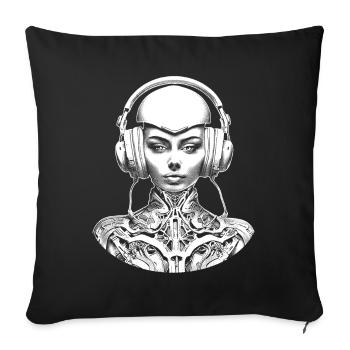 Avant-garde club shirt: woman with headphones - Sofa pillowcase 17,3'' x 17,3'' (45 x 45 cm) - black - Front
