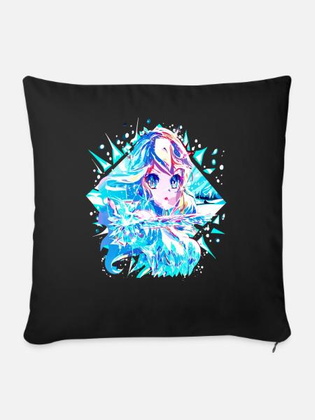 Anime Schneekönigin Eisprinzessin - Sofakissenbezug 45 x 45 cm - Schwarz