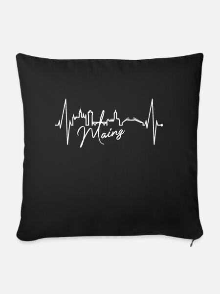 Mainz Skyline Herzschlag Fan Herz Liebe Mainzer - Sofakissenbezug 45 x 45 cm - Schwarz