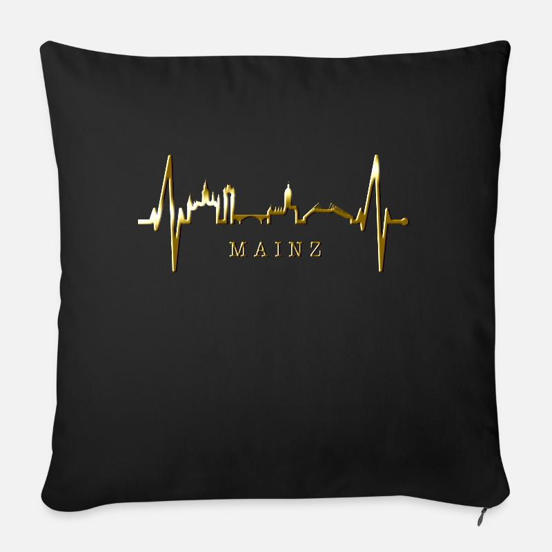 Mainz Skyline Herzschlag Fan Herz Liebe Mainzer - Sofakissenbezug 45 x 45 cm - Schwarz