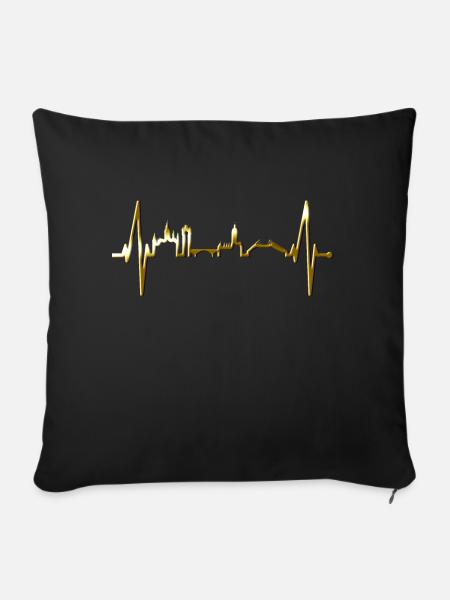 Mainz Skyline Herzschlag Fan Herz Liebe Mainzer - Sofakissenbezug 45 x 45 cm - Schwarz