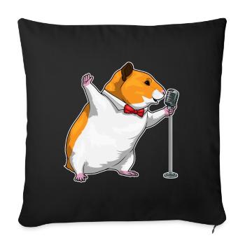 Chanteur de hamster Chant au micro - Housse de coussin décorative 45 x 45 cm - noir - Devant