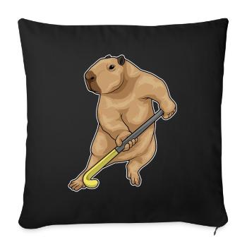 Hockey sur gazon de Capybara Stick - Housse de coussin décorative 45 x 45 cm - noir - Devant