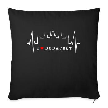 Budapest Skyline Heartbeat Hongrie Coeur Budapester - Housse de coussin décorative 45 x 45 cm - noir - Devant