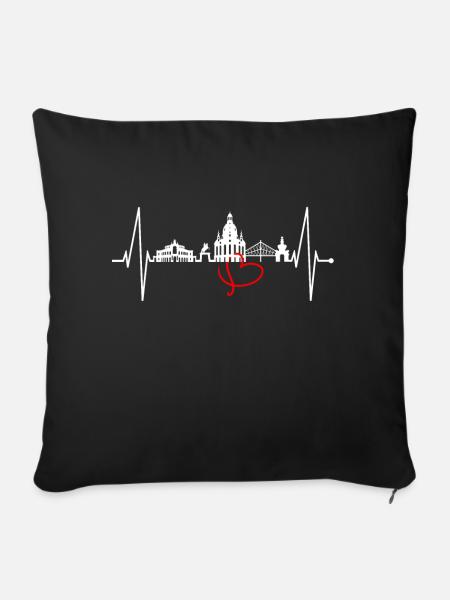 Dresden Skyline Herzschlag Dresdner Herz Liebe Fan - Sofakissenbezug 45 x 45 cm - Schwarz