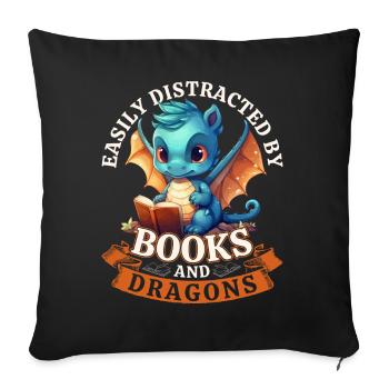 Facilement distrait par les livres et les dragons : Dragons - Housse de coussin décorative 45 x 45 cm - noir - Devant