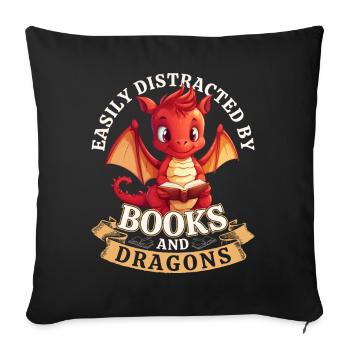 Facilement distrait par les livres et les dragons : Dragons - Housse de coussin décorative 45 x 45 cm - noir - Devant