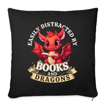 Easily Distracted By Books And Dragons: Dragons - Sofa pillowcase 17,3'' x 17,3'' (45 x 45 cm) - black - Front