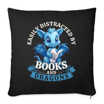 Easily Distracted By Books And Dragons: Dragons - Sofa pillowcase 17,3'' x 17,3'' (45 x 45 cm) - black - Front