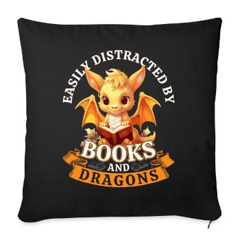 Facilement distrait par les livres et les dragons : Dragons - Housse de coussin décorative 45 x 45 cm - noir - Devant