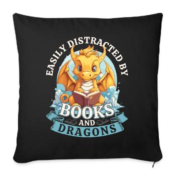 Facilement distrait par les livres et les dragons : Dragons - Housse de coussin décorative 45 x 45 cm - noir - Devant