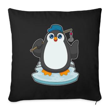 Canne à pêche Penguin Angler Canne à pêche - Housse de coussin décorative 45 x 45 cm - noir - Devant