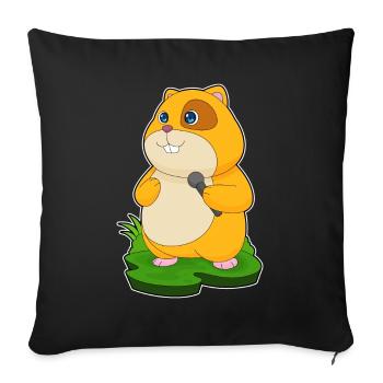 Chanteur de hamster Chant au micro - Housse de coussin décorative 45 x 45 cm - noir - Devant