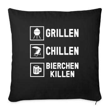 Grillen Chillen Bierchen Killen Bier BBQ Grill - Sofakissenbezug 45 x 45 cm - Schwarz - Vorne