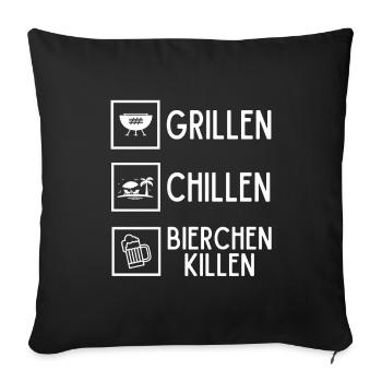 Grillen Chillen Bierchen Killen Bier BBQ Grill - Sofakissenbezug 45 x 45 cm - Schwarz - Vorne