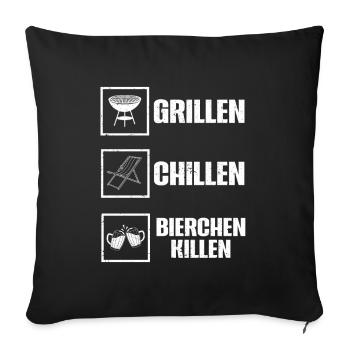 Grillen Chillen Bierchen Killen Bier BBQ Grill - Sofakissenbezug 45 x 45 cm - Schwarz - Vorne