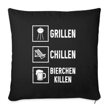 Grillen Chillen Bierchen Killen Bier BBQ Grill - Sofakissenbezug 45 x 45 cm - Schwarz - Vorne