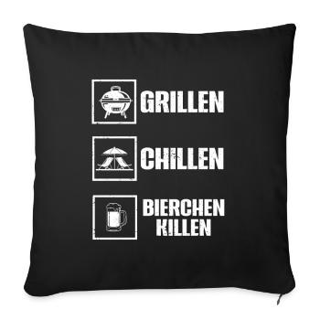 Grillen Chillen Bierchen Killen Bier BBQ Grill - Sofakissenbezug 45 x 45 cm - Schwarz - Vorne