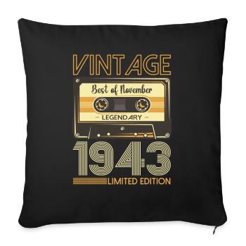 80th Birthday Cassette November Vintage 1943 - Sofa pillowcase 17,3'' x 17,3'' (45 x 45 cm) - black - Front