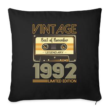 31st Birthday Cassette November Vintage 1992 - Sofa pillowcase 17,3'' x 17,3'' (45 x 45 cm) - black - Front