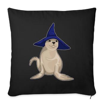Seehund Hexe Hut - Sofakissenbezug 45 x 45 cm - Schwarz - Vorne