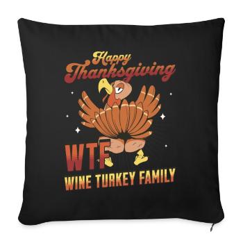 Joyeux Thanksgiving - Dinde au vin Famille Drôle - Housse de coussin décorative 45 x 45 cm - noir - Devant