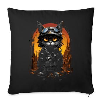 Chaton mignon avec des lunettes de soleil - Housse de coussin décorative 45 x 45 cm - noir - Devant