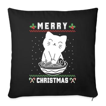 Cute Kawaii Anime Cat with Ramen Ugly Christmas - Sofa pillowcase 17,3'' x 17,3'' (45 x 45 cm) - black - Front