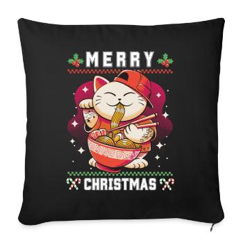 Cute Kawaii Anime Cat with Ramen Ugly Christmas - Sofa pillowcase 17,3'' x 17,3'' (45 x 45 cm) - black - Front