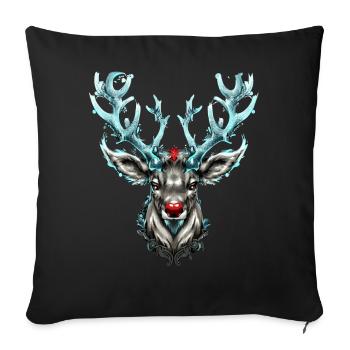Nez rouge renne bois de cerf - Housse de coussin décorative 45 x 45 cm - noir - Devant