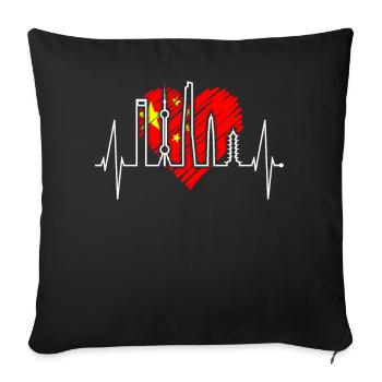 Shanghai Skyline Heartbeat Chine J’aime Shanghai - Housse de coussin décorative 45 x 45 cm - noir - Devant